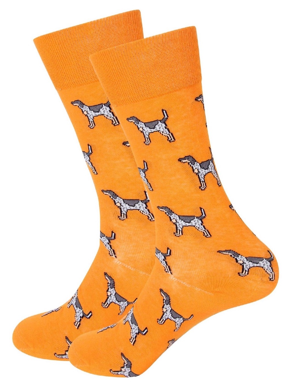 Kids Orange Bluetick Hound Dog Pattern Crew Socks